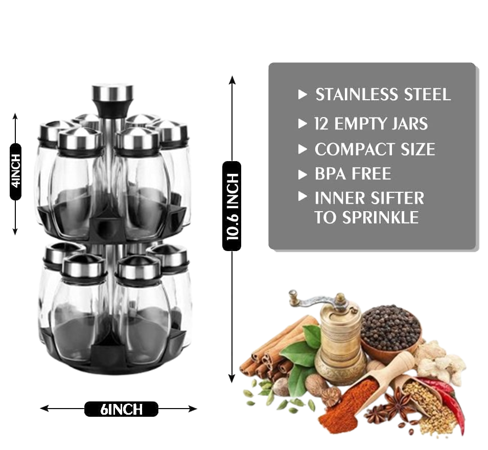 Rotating Glass Spice Bottle Set
